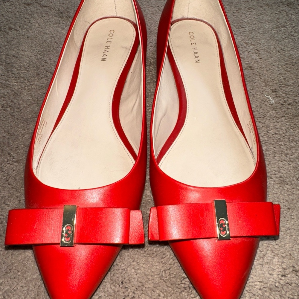 Cole Haan Women's Vibrant Red Leather Flats with Bow size 8